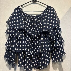 Show Me Your MuMu Navy and White Polka Dot Layered Blouse